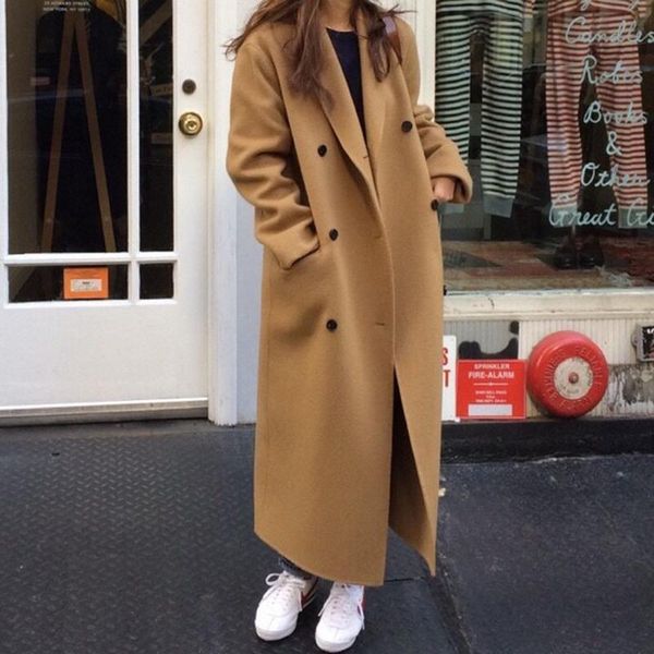women's wool & blends coat women winter retro suit collar double-breasted loose cardigan over the knee long woolen overcoat, Black
women's wool & blends coat women winter retro suit collar double-breasted loose cardigan over the knee long woolen overcoat, Black