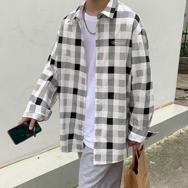 spring and autumn youth men's loose color matching plaid long-sleeved shirt fashion casual wild jacket shirts, White;black
spring and autumn youth men's loose color matching plaid long-sleeved shirt fashion casual wild jacket shirts, White;black