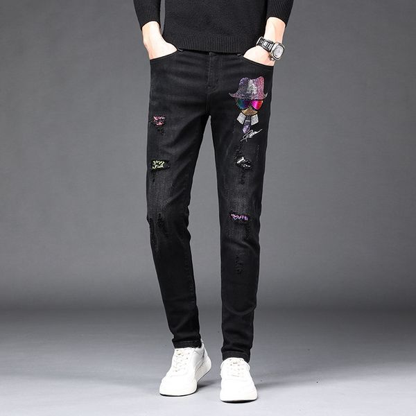 spring and summer jeans mens diamond printing slim small foot elastic korean trend, Blue
spring and summer jeans mens diamond printing slim small foot elastic korean trend, Blue