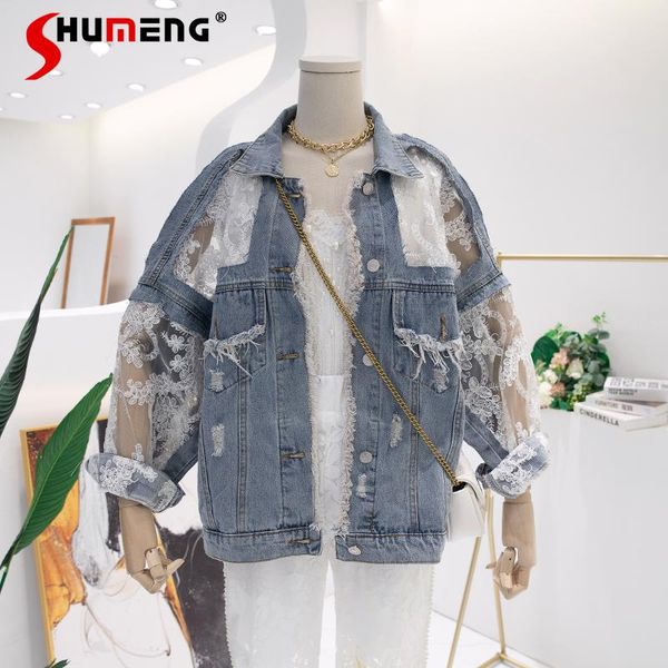 women's jackets 2021 spring fall lace stitching casual high street women jeans coat ladies fashion mesh embroidered ripped denim jacket, Black;brown
women's jackets 2021 spring fall lace stitching casual high street women jeans coat ladies fashion mesh embroidered ripped denim jacket, Black;brown