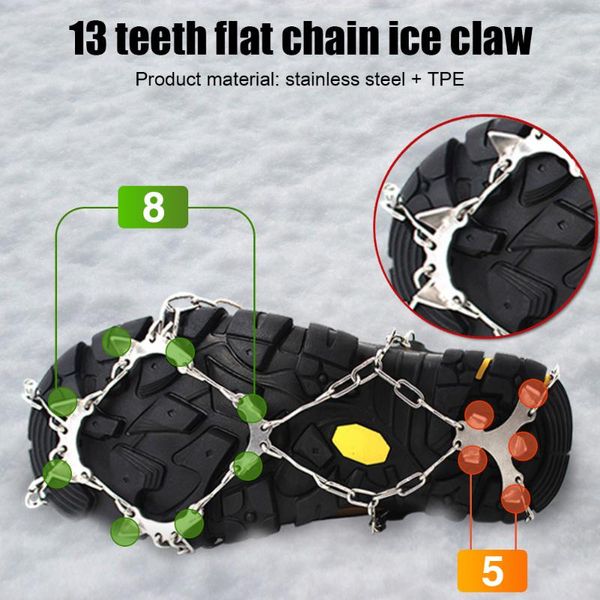 pair 13 teeth anti-slip outdoor climbing stainless steel crampons ice snow over shoes cover gripper cleats with storage bag cords, slings an
pair 13 teeth anti-slip outdoor climbing stainless steel crampons ice snow over shoes cover gripper cleats with storage bag cords, slings an