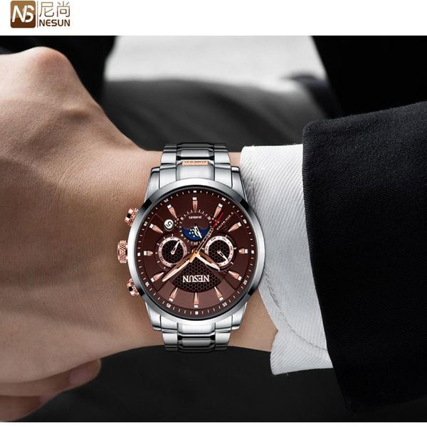 wristwatches nesun brand automatic mechanical casual men's watch fashion luxury waterproof moon phase business watches relogio masculin, Slivery;brown
wristwatches nesun brand automatic mechanical casual men's watch fashion luxury waterproof moon phase business watches relogio masculin, Slivery;brown