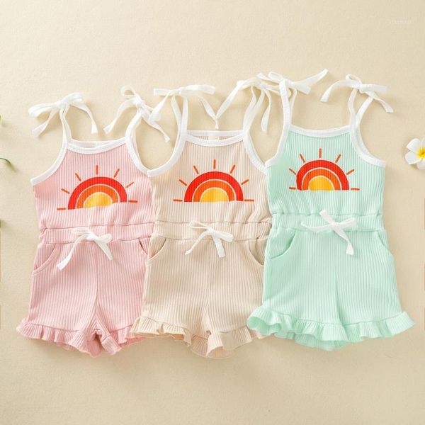 jumpsuits infant tie up ribbed romper, baby girl sleeveless sun pattern u-shaped neck spaghetti strap ruffle playsuit with pockets, Blue
jumpsuits infant tie up ribbed romper, baby girl sleeveless sun pattern u-shaped neck spaghetti strap ruffle playsuit with pockets, Blue