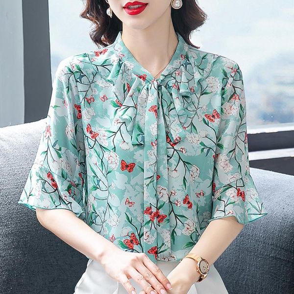 women's blouses & shirts 2021 summer chiffon printed short sleeve shirt korean temperament ladies bowknot floral hedging blusas, White
women's blouses & shirts 2021 summer chiffon printed short sleeve shirt korean temperament ladies bowknot floral hedging blusas, White