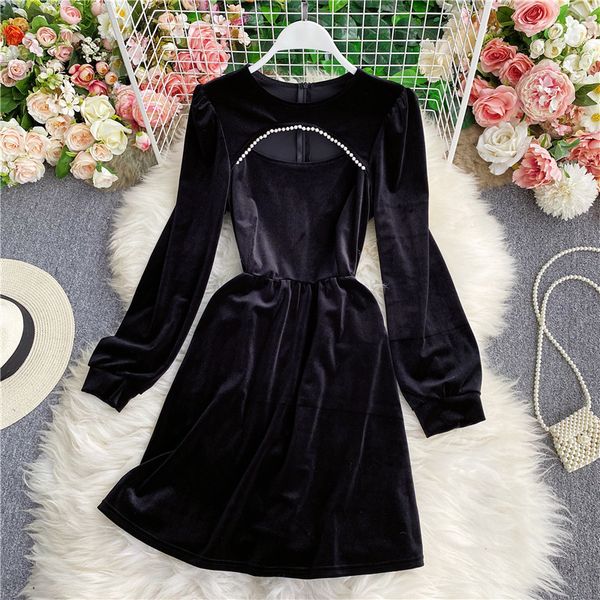 dresses vintage women's black hollow out velvet party dress female round neck long sleeve mini vestidos elegant high waist robe fashion, Black;gray
dresses vintage women's black hollow out velvet party dress female round neck long sleeve mini vestidos elegant high waist robe fashion, Black;gray