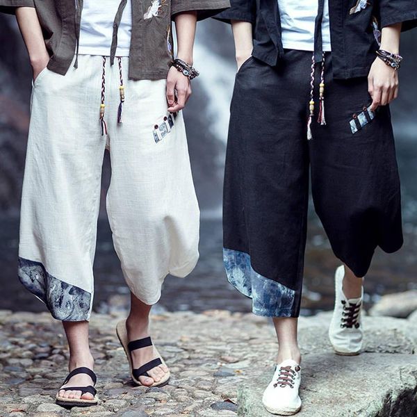 men's pants casual men wide crotch harem loose large cropped trousers wide-legged bloomers chinese style flaxen baggy, Black
men's pants casual men wide crotch harem loose large cropped trousers wide-legged bloomers chinese style flaxen baggy, Black