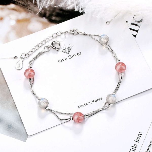 gradient blue moonlight pink strawberry crystal simple design bracelet double layer women's, Black
gradient blue moonlight pink strawberry crystal simple design bracelet double layer women's, Black