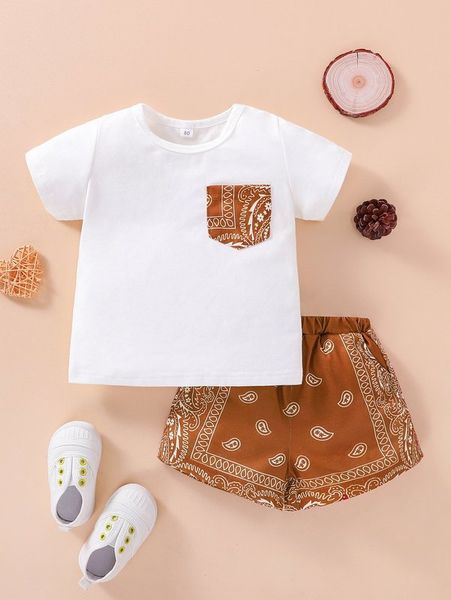 baby paisley & floral print patched pocket tee & shorts she, White
baby paisley & floral print patched pocket tee & shorts she, White