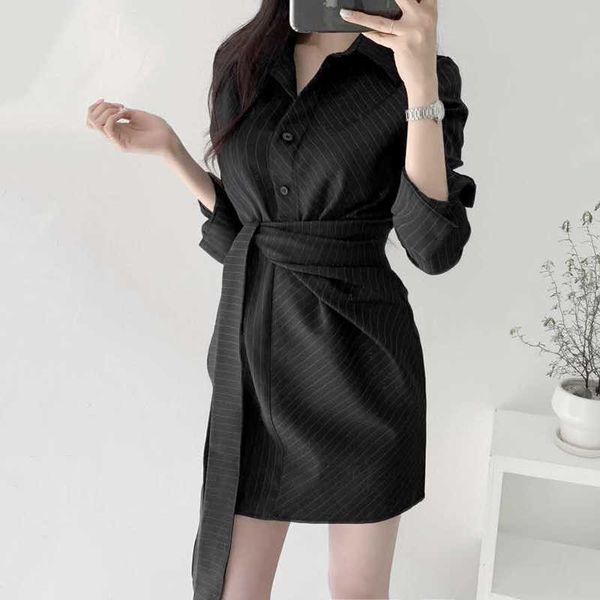 ly varey lin autumn women elegant office lady striped shirt dress turn down collar single breasted sash tie up dresses 210526, Black;gray
ly varey lin autumn women elegant office lady striped shirt dress turn down collar single breasted sash tie up dresses 210526, Black;gray