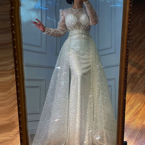 luxury beading sequined mermaid prom dresses with detachable train long sleeve evening gowns party dress for women robe de soiree, Black
luxury beading sequined mermaid prom dresses with detachable train long sleeve evening gowns party dress for women robe de soiree, Black