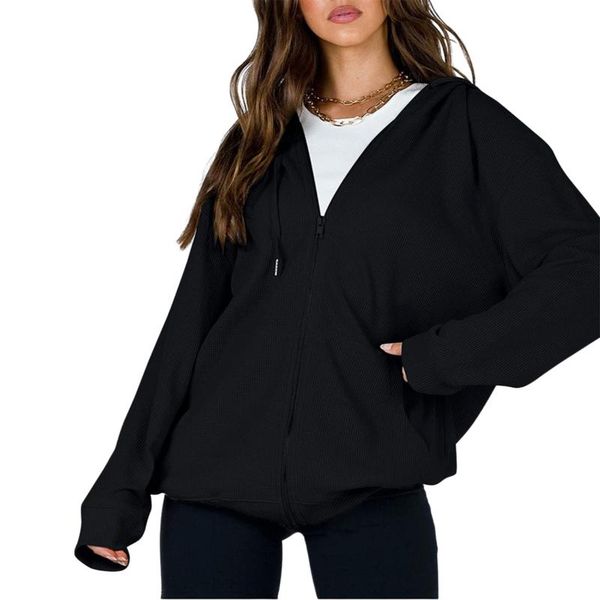 women's hoodies & sweatshirts y2k woman sweatshirt solid color long sleeve zipper hooded waffle pattern loose outwear women autumn clot, Black
women's hoodies & sweatshirts y2k woman sweatshirt solid color long sleeve zipper hooded waffle pattern loose outwear women autumn clot, Black