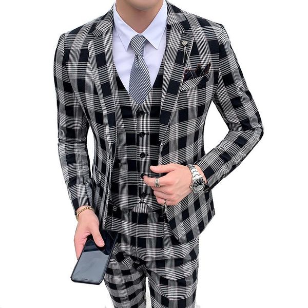 jacket vest pants men's british style business slim plaid printing three piece suit set high end blazer coat trousers suits & blazers, White;black
jacket vest pants men's british style business slim plaid printing three piece suit set high end blazer coat trousers suits & blazers, White;black