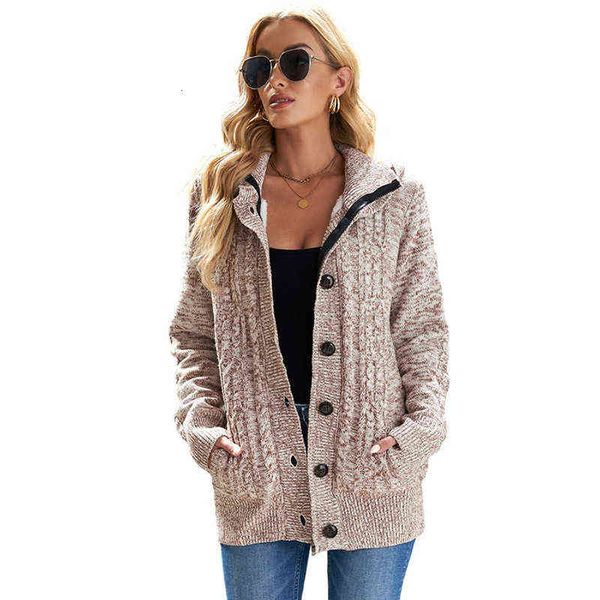 autumn winter sweater women's single row button loose hooded plush coat, White;black
autumn winter sweater women's single row button loose hooded plush coat, White;black