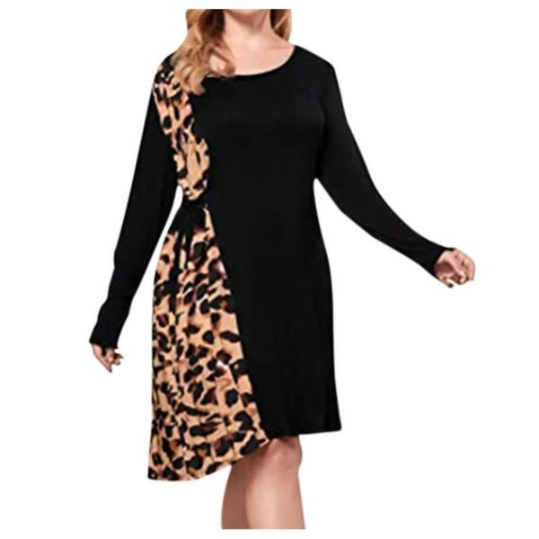 autumn winter women's leopard printed patchwork tshirt plus size long sleeve bandage party es vestidos de mujer, Black;gray 
autumn winter women's leopard printed patchwork tshirt plus size long sleeve bandage party es vestidos de mujer, Black;gray