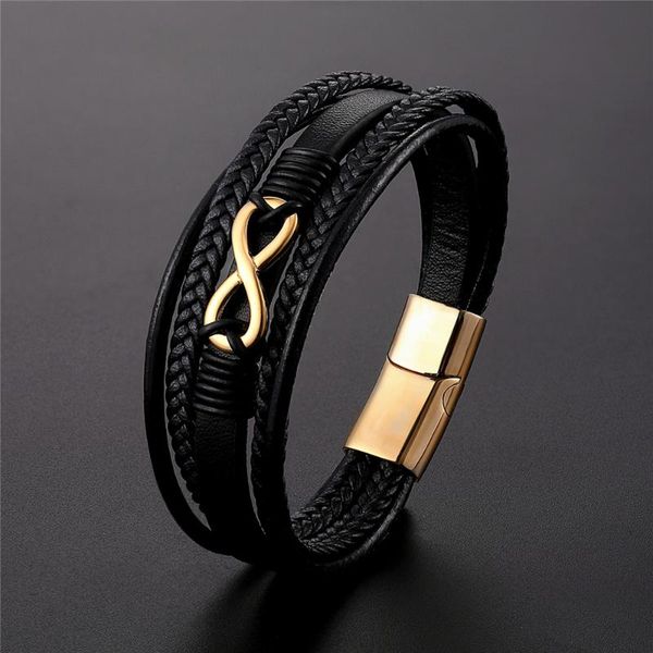 link, chain multi-layer genuine leather 8 words bracelet for men stainless steel magnetic clasp fashion bangles male jewelry pulseira, Black
link, chain multi-layer genuine leather 8 words bracelet for men stainless steel magnetic clasp fashion bangles male jewelry pulseira, Black
