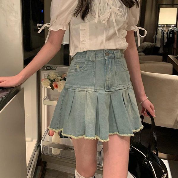 skirts houzhou vintage denim mini skirt women distressed fringe sweet high waist temperament a-line pleated summer japanese style, Black
skirts houzhou vintage denim mini skirt women distressed fringe sweet high waist temperament a-line pleated summer japanese style, Black