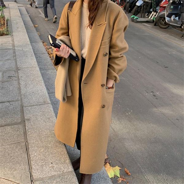 women's wool & blends korea's double-sided cashmere coat mid-length over the knee high-end hand-stitched double-breasted woolen ja, Black
women's wool & blends korea's double-sided cashmere coat mid-length over the knee high-end hand-stitched double-breasted woolen ja, Black