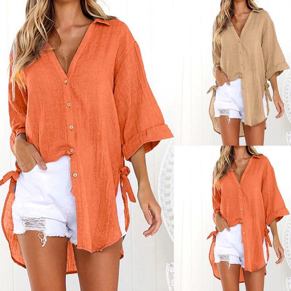 women's blouses & shirts fashsiualy 3/4 sleeve ladies loose buttons long shirt cotton linen casual bluses female, White
women's blouses & shirts fashsiualy 3/4 sleeve ladies loose buttons long shirt cotton linen casual bluses female, White