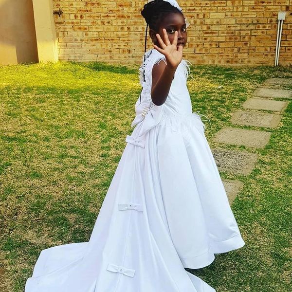 white flower girl dress satin bows feather princess birthday backless kids first communion party gown girl's dresses, Red;yellow
white flower girl dress satin bows feather princess birthday backless kids first communion party gown girl's dresses, Red;yellow