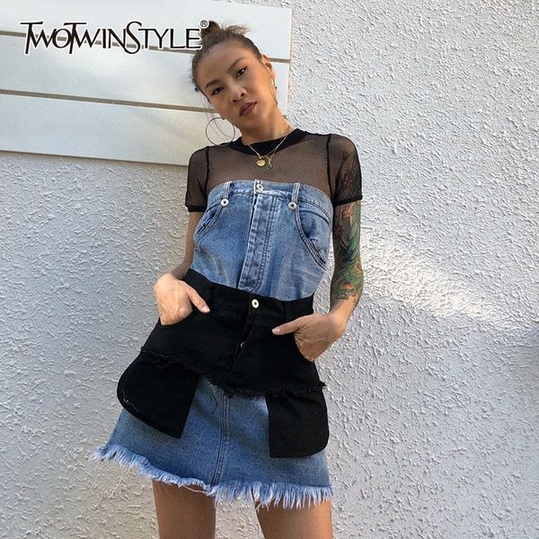 twotwinstyle streetwear denim patchwork tassel dress for women o neck short sleeve high waist mini dresses female fashion summer 210517, Black;gray
twotwinstyle streetwear denim patchwork tassel dress for women o neck short sleeve high waist mini dresses female fashion summer 210517, Black;gray