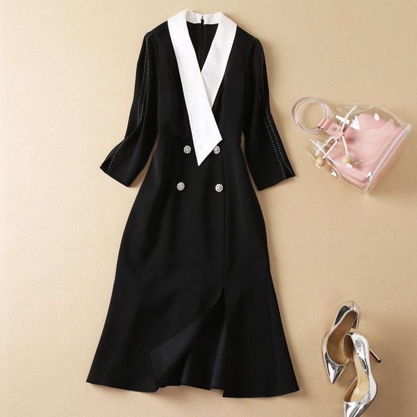 casual dresses est 2021 designer runway fashion color block shawl collar dress, Black;gray
casual dresses est 2021 designer runway fashion color block shawl collar dress, Black;gray