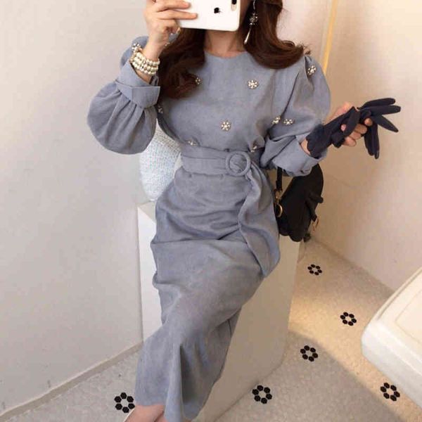 dresses autumn floral beading corduroy long women lantern sleeve o-neck sashes korean fashion ladies pencil vestidos, Black;gray
dresses autumn floral beading corduroy long women lantern sleeve o-neck sashes korean fashion ladies pencil vestidos, Black;gray
