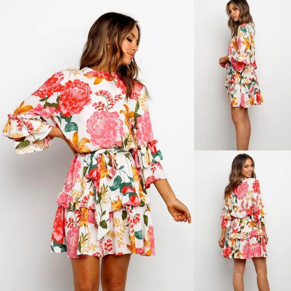 women's swimwear 2021 summer fashion print round neck long sleeve tie waist dress, White;black
women's swimwear 2021 summer fashion print round neck long sleeve tie waist dress, White;black