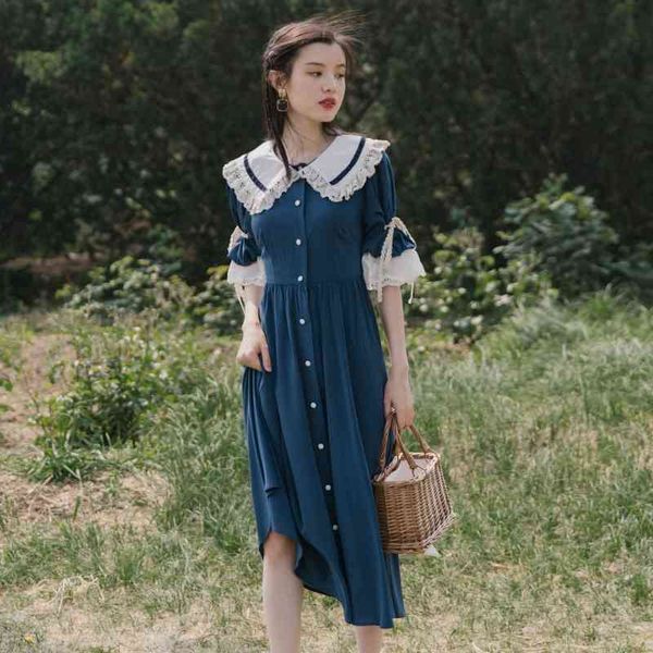 yosimi summer long dress half sleeve mid-calf fit and flare peter pan collar sweet women blue midi vestidos verano 210604, Black;gray
yosimi summer long dress half sleeve mid-calf fit and flare peter pan collar sweet women blue midi vestidos verano 210604, Black;gray