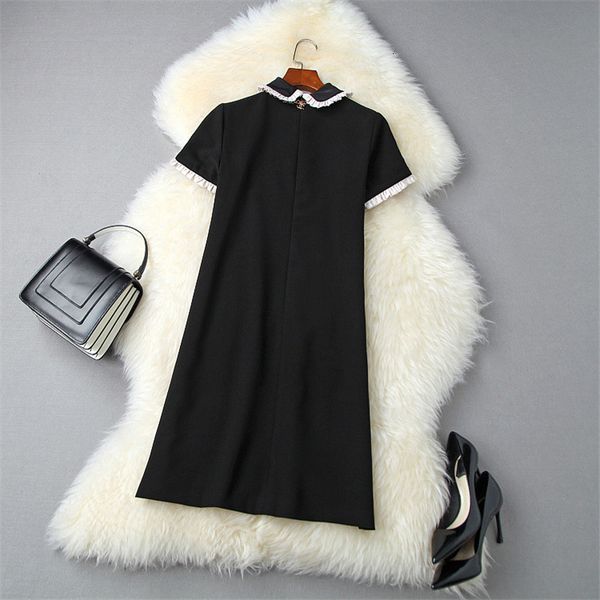 female runway fashion designers peter collar plied black slices short dress lady, Black;gray
female runway fashion designers peter collar plied black slices short dress lady, Black;gray