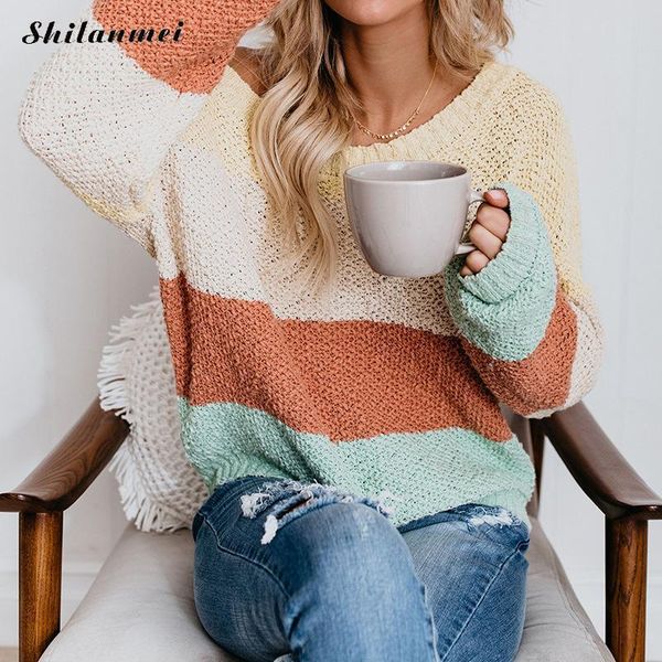 women's sweaters plus size women sweater striped knitted 2021 fashion autumn winter pullovers loose pull femme casual outwear, White;black
women's sweaters plus size women sweater striped knitted 2021 fashion autumn winter pullovers loose pull femme casual outwear, White;black