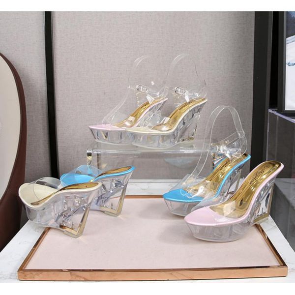 sandals women summer transparent platform crystal slippers high heels 10cm women's wedge heel peep-toe ladies shoes, Black
sandals women summer transparent platform crystal slippers high heels 10cm women's wedge heel peep-toe ladies shoes, Black