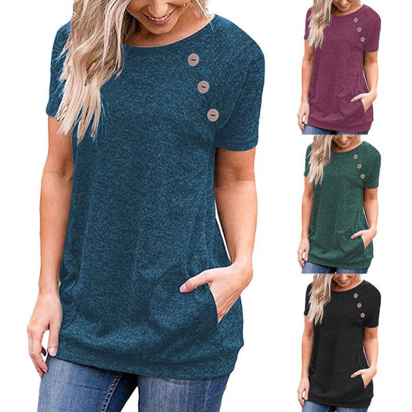 casual dresses spring and autumn women's t-shirt round neck pocket button short sve, Black;gray
casual dresses spring and autumn women's t-shirt round neck pocket button short sve, Black;gray