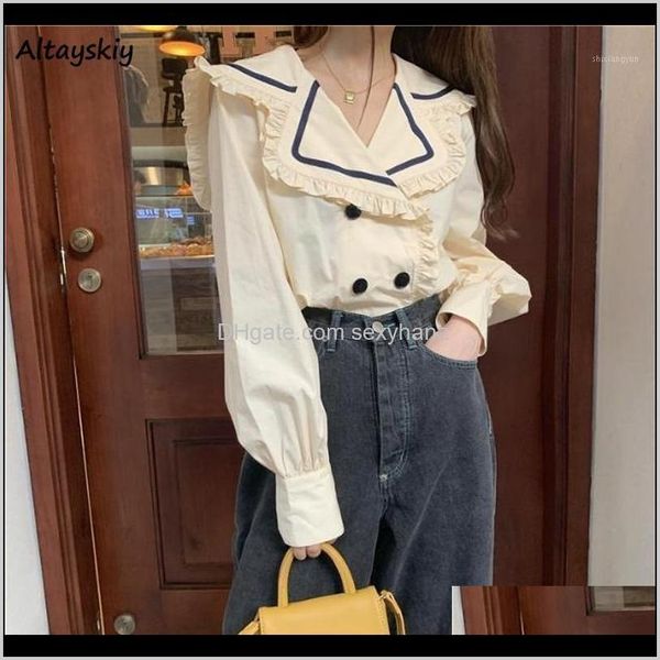 clothing apparel drop delivery 2021 shirts womens spring autumn elegant ruffles sailor collar casual blouses ladies kawaii korean style hara, White
clothing apparel drop delivery 2021 shirts womens spring autumn elegant ruffles sailor collar casual blouses ladies kawaii korean style hara, White