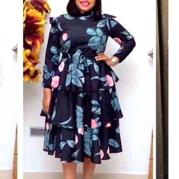 women printed dress floral cake pleated high waist long sleeves vintage spring summer fashion african female ladies vestidos 210416, Black;gray
women printed dress floral cake pleated high waist long sleeves vintage spring summer fashion african female ladies vestidos 210416, Black;gray