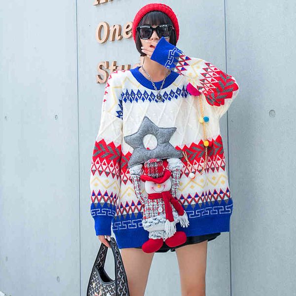 european station ladies christmas striped winter released female heavy sweater outward wear pullover, White;black
european station ladies christmas striped winter released female heavy sweater outward wear pullover, White;black