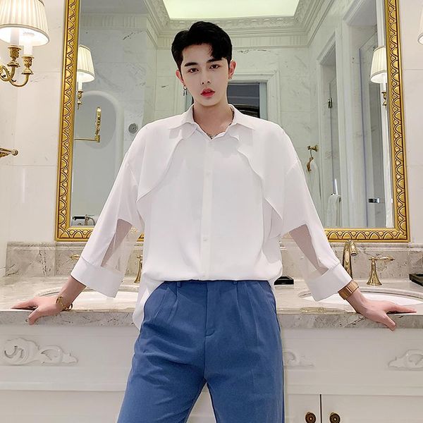 men's casual shirts mens korean long sleeve blouse hip hop punk shirtsmen personality nightclub oversized shirt stage costume men, White;black
men's casual shirts mens korean long sleeve blouse hip hop punk shirtsmen personality nightclub oversized shirt stage costume men, White;black