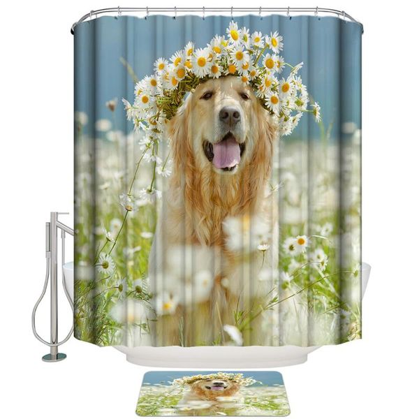 cute dog with daisy wreath shower curtain hooks doormat bath floor mat waterproof polyester curtains
cute dog with daisy wreath shower curtain hooks doormat bath floor mat waterproof polyester curtains
