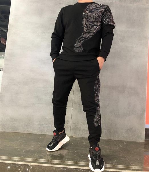 men's tracksuits high-quality rhinestone cotton hoodie fitness padded suit high-end sportswear two-piece set, Gray
men's tracksuits high-quality rhinestone cotton hoodie fitness padded suit high-end sportswear two-piece set, Gray