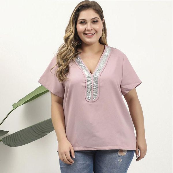 women's blouses & shirts plus size women v neck short sleeve casual blouse 2021 fashion sequined patchwork chiffon ladies tunic, White
women's blouses & shirts plus size women v neck short sleeve casual blouse 2021 fashion sequined patchwork chiffon ladies tunic, White