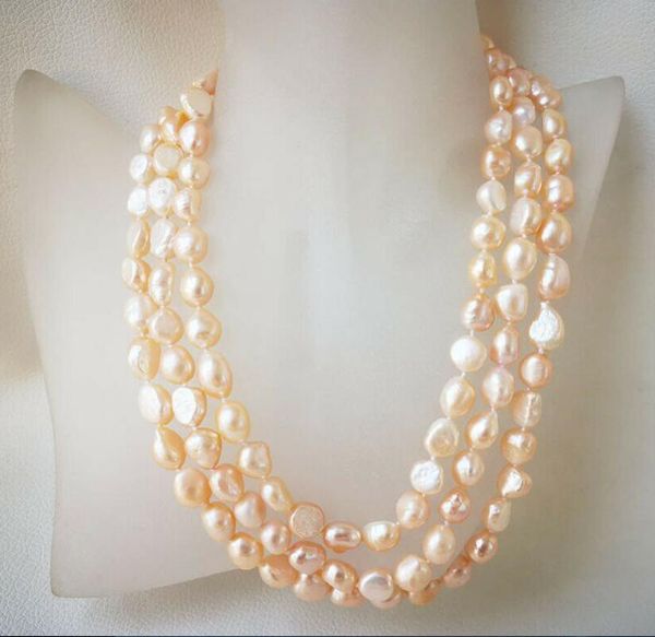 strands genuine natural pink baroque freshwater pearl necklace 9-10mm chains, Silver
strands genuine natural pink baroque freshwater pearl necklace 9-10mm chains, Silver