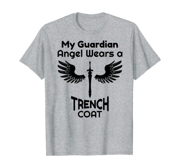 my guardian angel wears a trench coat funny graphic tshirt, White;black