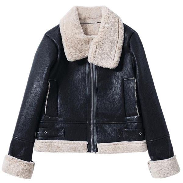 women's leather & faux 2021 autumn winter korean short fur jacket lamb collar casual wild coat, Black
women's leather & faux 2021 autumn winter korean short fur jacket lamb collar casual wild coat, Black