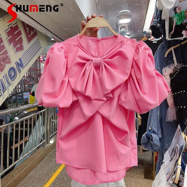women's blouses & shirts 2021 summer fashion retro round neck puff sleeve irregular shirt ladies pleated three-dimensional bow all-matc, White
women's blouses & shirts 2021 summer fashion retro round neck puff sleeve irregular shirt ladies pleated three-dimensional bow all-matc, White