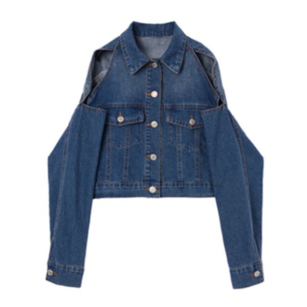 blue denim jacket button long sleeves turn down collar short jackets strapless c0527 210514, Black;brown
blue denim jacket button long sleeves turn down collar short jackets strapless c0527 210514, Black;brown