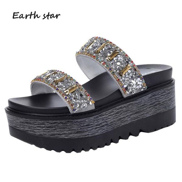 casual crystal shoes women chunky sandals zapatos de mujer summer platform slides rhinestone increased chaussures femme, Black
casual crystal shoes women chunky sandals zapatos de mujer summer platform slides rhinestone increased chaussures femme, Black