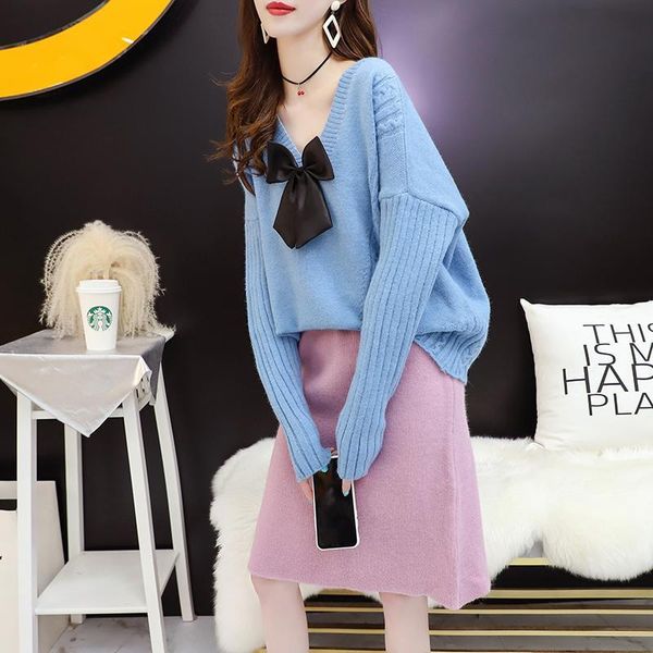 sweaters autumn winter women 2 piece sweater knit pullover and bow tied fashion skirts suit pull jumpers sueter mujer, White;black
sweaters autumn winter women 2 piece sweater knit pullover and bow tied fashion skirts suit pull jumpers sueter mujer, White;black