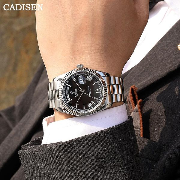 wristwatches cadisen brand men mechanical watch luxury day date sapphire automatic wristwatch 50m waterproof silver full steel, Slivery;brown 
wristwatches cadisen brand men mechanical watch luxury day date sapphire automatic wristwatch 50m waterproof silver full steel, Slivery;brown