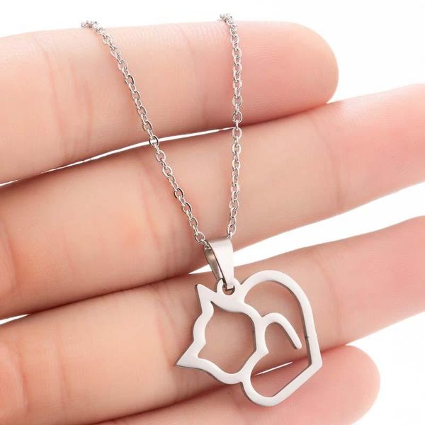 female hollow cat head necklace stainless steel simple metal pendant necklaces, Silver
female hollow cat head necklace stainless steel simple metal pendant necklaces, Silver