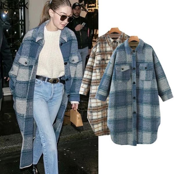 women's wool & blends icclek autumn and winter women loose long plaid shirt single-breasted streetwear casual trench coat woolen jacket, Black
women's wool & blends icclek autumn and winter women loose long plaid shirt single-breasted streetwear casual trench coat woolen jacket, Black