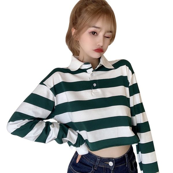 women's t-shirt spring autumn korean style tshirt retro fashion loose striped lapel long sleeve sweet tee shirt vgx8, White
women's t-shirt spring autumn korean style tshirt retro fashion loose striped lapel long sleeve sweet tee shirt vgx8, White